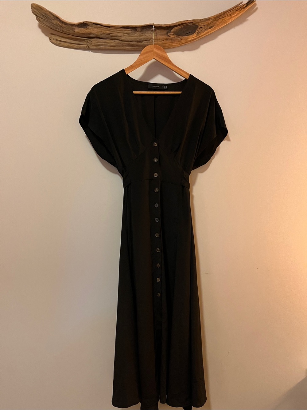 Classic Black V-Neck Button-Front Maxi Dress